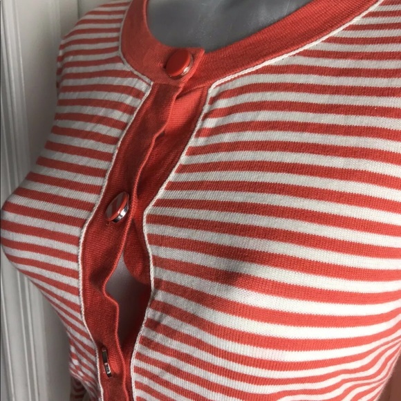 Talbots Coral Striped Cardigan Medium-Button Down - Picture 7 of 8